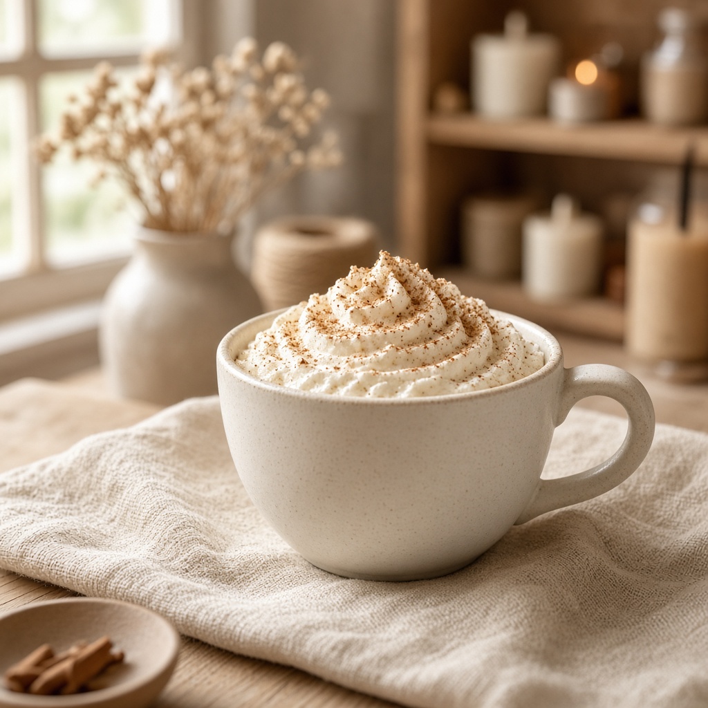 Vela artesanal con aspecto de capuchino
